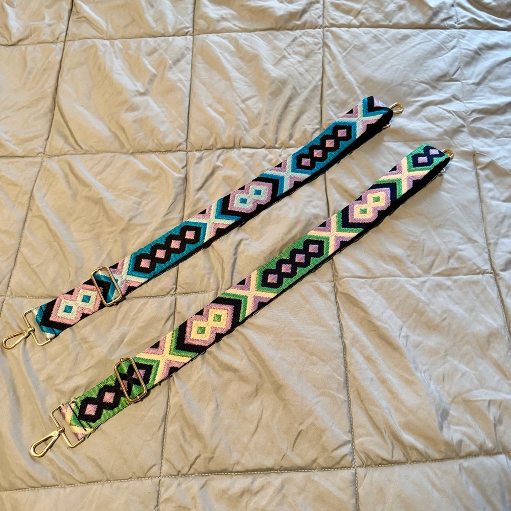 Set of Two Geometric Patterned Bag Straps - Multicolor